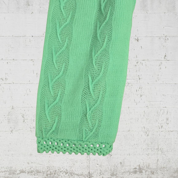 60s Vintage Pastel Green Acrylic Crewneck Crochet Cardigan Sweater Size Large - Picture 5 of 7